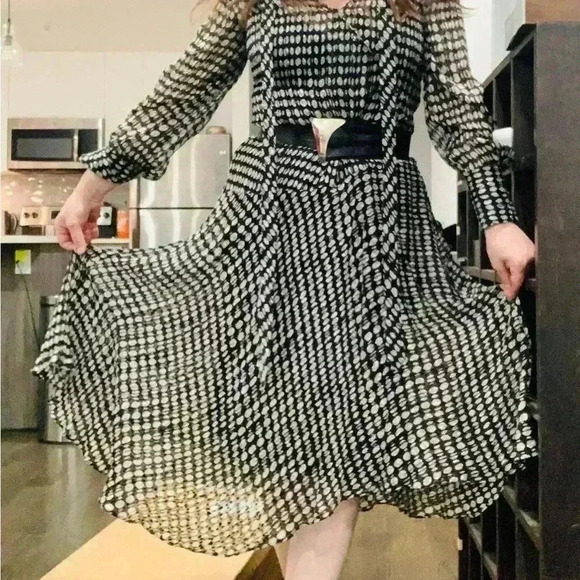 Theory Tie-Neck Long-Sleeve Broken Oval Silk-Blend Scarf Wrap Dress NWT - Picture 6 of 15